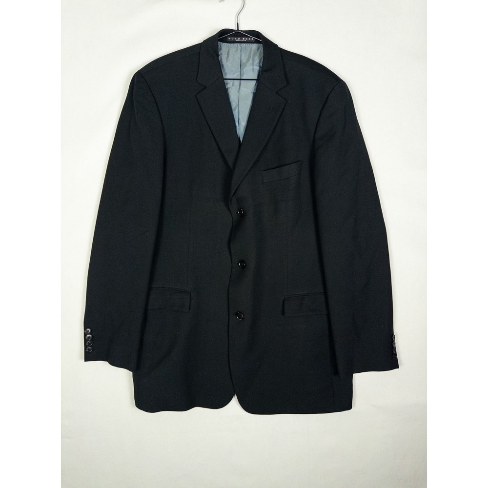 VTG Hugo Boss Rossellini Blazer Mens 44L Black 3 Button Wool Super 100